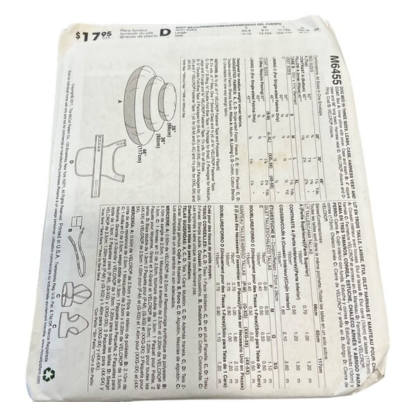 McCalls Crafts M6455 OSZ Dog Bed & Coat Pattern - Picture 2 of 2